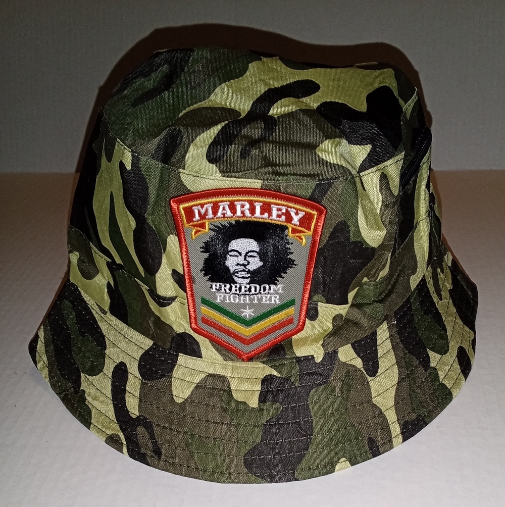 New BOB MARLEY / FREEDOM FIGHTER Bucket Hat! Camo. 22". Unisex. Jamaica, Kush